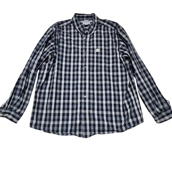 Carhartt Mens Relaxed Fit Black & Gray Plaid Button-Up Shirt 2XL Cotton‎ - Picture 7 of 7